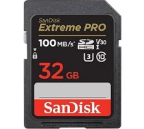 SanDisk Extreme PRO SDHC UHS-I 32 GB atmiņas karte (V30, 100 MB/s datu pārraides ātrums, U3, 4K UHD video, temperatūras izturība).