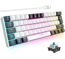 ZIYYOU LANG 60% mehāniskā spēļu tastatūra 62 taustiņi Kompakta mini vadu tastatūra 18 RGB LED apgaismojums Zils slēdzis Peldošās tastatūras Windows PC PS4 Xbox (balta un melna)