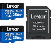 Lexar Blue Micro SD karte 256 GB, 2 gab., līdz 160MB/s lasīšanas ātrums microSDXC UHS-I karte C10 U3 V30 A2 Full HD un 4K video ātrdarbīga atmiņas karte viedtālruņiem/tabletiem/akcijas kamerām
