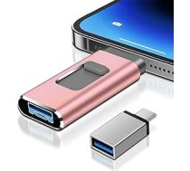 USB zibatmiņas karte 256 GB iPhone, 4 in 1 USB atmiņas karte iPhone / iPad / Android mobilajam tālrunim / datoram, USB 3.0 ātrgaitas zibatmiņas karte, Plug and Play - fotoattēlu un video dublējums, rozā zelta krāsā