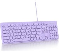 Vadu spēļu tastatūra, 104 taustiņi ar membrānas LED apgaismojumu, ASV izkārtojums QWERTY ar apaļiem taustiņiem datoram/PC/Laptop/Windows (violeta)