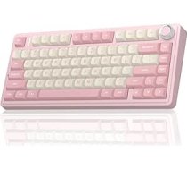 AULA F75 mehāniskā spēļu tastatūra, 2,4 GHz/Type-C/BT5.0 mehāniskā tastatūra ar pogām, piecu slāņu pildīta struktūra, RGB, QWERTY, karstā nomaiņa, krēmveida bezvadu spēļu tastatūra, 75 procenti (rozā, balta)