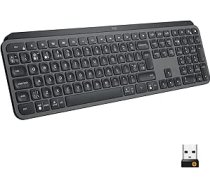 Logitech MX Keys bezvadu tastatūra, Bluetooth un USB uztvērējs, USB-C savienojums, 5 mēnešu akumulatora darbības laiks, viegla pārslēgšanās funkcija, pogu apgaismojums, PC/Mac, vācu Qwertz izkārtojums - melna