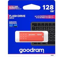 goodram USB atmiņas karte ar 128 GB UME3 - USB 3.0 datu glabāšanas pildspalva - nolasīšanas ātrums līdz 60 MBs - atmiņas karte - USB zibatmiņas karte ar plastmasas korpusu - oranžā krāsā