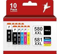 realink 10 tintes kasetnes, kas līdzvērtīgas Canon PGI-580 CLI-581 XXL ar mikroshēmu Piemērots Canon Pixma TS705 (a), TS6350 (a), TS6351 (a), TS9550, Canon 580 581 XXL