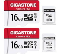Gigastone 16 GB atmiņas karte 2 Pack Camera Plus Series Ātrums līdz 85 MB/s. Ideāli piemērota Full HD video Gopro kameras dronam, U1 C10 Micro SDHC karte ar mini somiņu un SD adapteri.