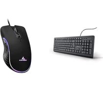 LYCANDER LMC380 vadu spēļu pele, 1,5 m kabelis un Trust 24092 Taro vadu tastatūra, vācu QWERTZ izkārtojums, klusas pogas, noturīga pret šļakatām, melnā krāsā
