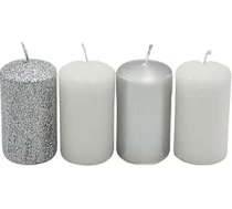 Adventa sveces, Adventa sveces, Adventa vainaga sveces, sudraba un baltā krāsā, dažādos toņos, izmērs H/ diametrs aptuveni 7 x 4 cm, 250 g, degšanas laiks 4 x 10 stundas.