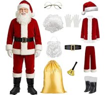 Santa kostīms vīriešiem Deluxe Adult Santa Suit Vīriešu sarkans 11 gabalu komplekts vīriešiem Santa apģērbs Ziemassvētku Santa kostīms Cosplay Party