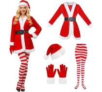 Ziemassvētku kostīms Sieviešu Ziemassvētku sieviete Sarkanais Santa apģērbs Samta mēteļa josta Cepure Cimdi Cosplay partija