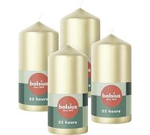 Bolsius gludas sveces - metāliski sudraba krāsā - 4 gabali - 12 x 6 cm - dekoratīvās sveces - deg 33 stundas - bez aromāta - satur dabīgo augu vasku - bez palmu eļļas