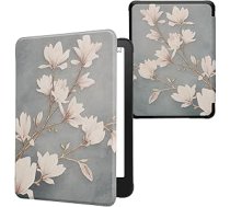 kwmobile Flip Case saderīgs ar Amazon Kindle Paperwhite (2024)/Colorsoft Case - eReader Case - Magnolia Taupe White Blue Grey