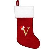 V burts V monogramma Ziemassvētku zeķes 20 collu liels sarkans samts Super mīksts burts Ziemassvētku zeķes Personalizēts turētājs Ziemassvētkiem (Red V)