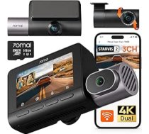 70mai 4K T800 3 kanālu kamera priekšējā aizmugurējā iekšējā (2160P + 2160P + 1080P), Dual STARVIS 2 IMX678 3 HDR Dash Cam Car ar 512GB SD karti, 4G LTE, AI kustības noteikšana, nakts redzamība, 24H autostāvvietas uzraudzība