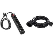 Hama Power Strip 6-Way & REV pagarināšanas kabelis 5 m, pagarinājums 3680 W, barošanas kabelis H05VV-F, melns