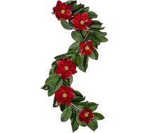 Mākslīgo magnoliju rotājums - vainags, vītne, piekaramais rotājums un ķiršu komplekts, Ziemassvētku un rudens rotājums ar sarkaniem ziediem un zaļām/zelētām lapām, durvju, sienu un galda rotājums