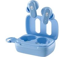 Skullcandy Dime 3 bezvadu austiņas, Bluetooth austiņas, trokšņu izolācija, līdz 20 stundām darbojas ar akumulatoru, mikrofons iPhone Android, viegli pārnēsājamas ar integrētu aukliņu - Preppy Blue
