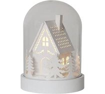 EGLO LED Ziemassvētku rotājums, Ziemassvētku silueta namiņš, ziemas ainava ar taimeri un akumulatora apgaismojumu, koka, plastmasas un stikla krāsa, balta un caurspīdīga, silti balta, 12,5 x 17,5 cm