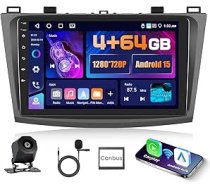 5G WiFi 4 + 64G Android auto radio Mazda 3 2009-2013 Bezvadu Carplay Android automašīnai, 9 collu IPS ekrāna auto radio ar navigāciju Bluetooth 5.0 FM/RDS SWC atpakaļgaitas kamera