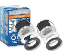 SIGMALED LIGHTING, Mini LED iebūvēts prožektors, 3 W, aizsargāts pret šļakatām, izmantošanai ārpus telpām, ar iespēju aptumšot, silti balts, 3000 K, 300 lūmenu, IP54, apaļš iebūvēts prožektors, 220 V/230 V maiņstrāvas, 2 gab. (1 kaste