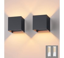 Klighten 2 sienas lampas iekštelpu/āra moderns augšupvērsts dizains 9 W LED sienas lampa ar nomaināmu G9 LED spuldzi, IP54 ūdensizturīgs āra sienas apgaismojums, 3000 K silti balta, antracīts