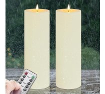 10 cm x 30 cm nedegošas ūdensizturīgas LED sveces ar tālvadības pulti, taimera funkcija, ar akumulatoru darbināmas mirgojošas lielas plastmasas ziloņkaula krāsas āra sveces (izturīgas 420 stundas, 2 gab.)