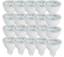 20 MR16 LED spuldžu iepakojums, 6 W LED GU5.3, ekvivalents 60 W MR16 halogēna spuldzei, vēsā baltā krāsā, 6000 K MR16 LED prožektors, GU5.3, 600 lūmeni, bez apgaismojuma, AC/DC 12 V