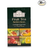 Ahmad Tea - Augļu tēju izlase - Augļu tēju sortiments no melnās tējas - Ābols, persiks un pasifloras auglis, zemeņi, citrons un laims - Individuāli iepakotas un aromāta noslēgtas - 20 tējas maisiņi ar lenti