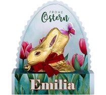 Herz & Heim personalizēts šokolādes Lieldienu zaķis – individuāla dāvanu iepakojums ar vārdu – Lieldienu dāvana ar skaistu dizainu – 100 g piena šokolādes zaķis – Lieldienu dāvanu ideja