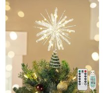 Luxspire Ziemassvētku eglītes papildinājums, izgaismota zvaigzne ar USB tālvadības pulti, 25,4 cm caurspīdīga metāla dekoratīvā gaisma, gaismas Ziemassvētku zvaigzne vintage modernā stilā mājas svinībām, sudraba ehinoīda zvaigzne
