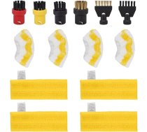 14 gabalu tvaika tīrītāja piederumu audumu komplekts, kas saderīgs ar Kärcher EasyFix SC 1, SC 2, SC 3, SC 4, SC 5 tvaika tīrītāju, 4 mikrošķiedras grīdas sprauslas, 4 rokas sprauslu lupatiņas, 4 apaļas birstes, 2 savienojumi