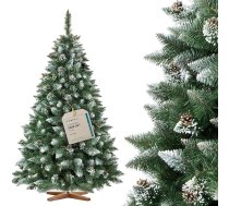 FairyTrees mākslīgā Ziemassvētku eglīte PINE, ar dabīgo sniegu, PVC materiāls, īsti čiekuri, metāla statīvs, 6ft / 180cm, FT04-180