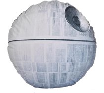Elbenwald Zvaigžņu karu spilvens ar Nāves zvaigznes dizainu, apaļš, izmērs 38 cm, diametrs 38 cm, augstums 19 cm, dekoratīvs spilvens dīvānam, poliesteris, pelēks balts