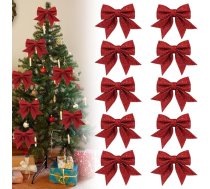 10 x Ziemassvētku lokšņu rotājumi Sarkanie lokšņi Ziemassvētku eglītei Cinkots lokšņu saites Ziemassvētku eglīšu lokšņu ornamenti Ziemassvētku lokšņi dāvanu iesaiņošanai Vainags Home