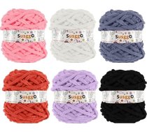 6 šenila vilnas bumbiņas 100g 50m Amigurumi Tamborēšana ar rokām Trikotāžas biezas bumbiņas (baltas, melnas, rozā, sārtas, tumši brūnas, oranžas, pelēkas)