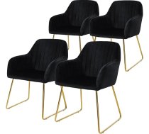 ML-Design Dining Room Chairs, Set of 4, Velvet Seat, Black, Living Room Chair with Back and Armrests, Kitchen Chair, Gold Legs, Upholstered Chair with Metal Frame, Ergonomic Armchairs for Dining Table
