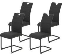 Hela Tische, Set of 4 Mars Dining Chairs Woven Fabric Cover Square Metal Frame Black Ergonomic Back 120 kg Load Capacity