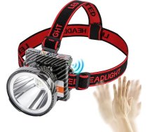 Super viegls, ultraplāns LED galvas lukturis ar kustības sensoru, 5000 mAh polimēra baterija, 4 režīmi ar baterijas līmeņa indikatoru, IP65 ūdensizturīgs, ideāli piemērots kempingam, pārgājieniem, makšķerēšanai (YK-681Black-White)