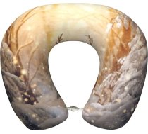 Golden Deer Ziemassvētku apdruka, personalizēts ceļojuma spilvens no atmiņas putām, piemērots gulēšanai dažādos apstākļos