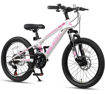 Glerc Skyline bērnu kalnu velosipēds zēniem un meitenēm, 20 collu velosipēds 6–12 gadus veciem bērniem un pusaudžiem, 21 ātrumu velosipēds ar priekšējā riteņa amortizāciju, disku bremzēm un izturīgu rāmi, rozā krāsā