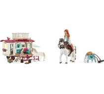 SCHLEICH 42593 Karavāna slepenām kluba sanāksmēm, bērniem vecumā no 5 līdz 12 gadiem, „Horse Club“ rotaļu komplekts un 42518 „Horse Club“ Mia un Spotty, bērniem vecumā no 5 līdz 12 gadiem, „Horse Club“ rotaļu komplekts