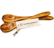 das Olivenholzbrett® Olive Wood Salātu servīzes / Koka servēšanas galda piederumi / Salātu dakša un karote no olīveļļas / Īsie zariņi 35 cm