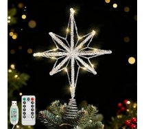 Lewondr Ziemassvētku eglīte Topper zvaigzne, 15,94 collu epoksīdsveķu Betlēmes zvaigzne Ziemassvētku eglīte Topper ar 20 LED spuldzēm, 6 stundu taimeris un 8 režīmi USB tālvadības pults, eglīte Topper Ziemassvētku rotājums iekštelpām