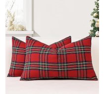 JOTOM Komplekts no 2 Ziemassvētku skotu pārbaudes spilvenu pārvalkiem, dekoratīvs pleds Tartan Throw spilvena pārvalks, dīvāna spilvens, dekoratīvs spilvena pārvalks viesistabai, guļamistabai, dekorēšanai (40 x 60 cm, sarkans +)