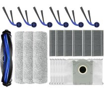 22 gabalu T80 putekļsūcēju piederumu komplekts Ecovacs T80 putekļsūcējiem, 1 galvenā birste, 3 auduma ruļļi, 6 sānu birstes, 6 filtri, 6 putekļu maisiņi (komplekts1)