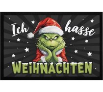 MoonWorks® Grinch Ziemassvētku paklājiņš ar uzrakstu "Es ienīstu cilvēkus, sarkasms, ironija, neslīdošs un mazgājams, melns 60 x 40 cm