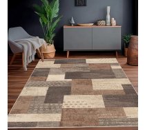 Moderns ģeometrisks Patchwork iekštelpu paklājs bēšs 200 x 300 cm Liels guļamistabas paklājs Rockwood Collection Hardwood grīdas apdare Bēšs mazgājams paklājs