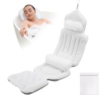 Pilna ķermeņa vannas spilvens, vannas paklājs ar spilvenu, ar veļas maisiņu, komfortabli relaksējoši spa piederumi, lieliski piemērots iegremdēšanai vannā (balts)