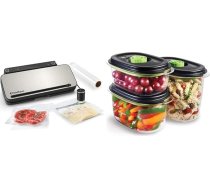 FoodSaver daudzfunkcionālā vakuumiepakotāju sistēma VS3190X pārtikai | Pārtikas vakuumiepakotājs | 3 x konservēšanas un marinēšanas vakuuma trauki | 1 vakuuma rullis, 4 vakuuma maisiņi un 4 vakuumiepakotāji