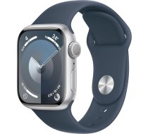 Apple Watch Series 9 [GPS, 41 mm] - Sudraba alumīnija korpuss ar vētras zilu sporta aproci, S/M (Atjaunots)